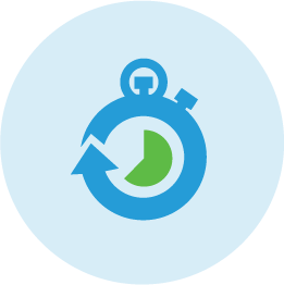 Blue and green illustrated icon of stopwatch.