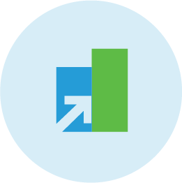 Blue and green illustrated icon of bar graph.