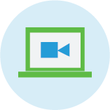Blue and green illustrated icon of video recording on computer.
