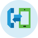 Blue and green illustrated icon of office phone transferring to mobile phone.