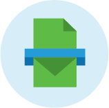 Blue and green illustrated icon of opening an email.